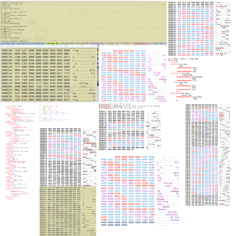 In the process of decomposing binaries, using MacOS Pages and iTerm 2.